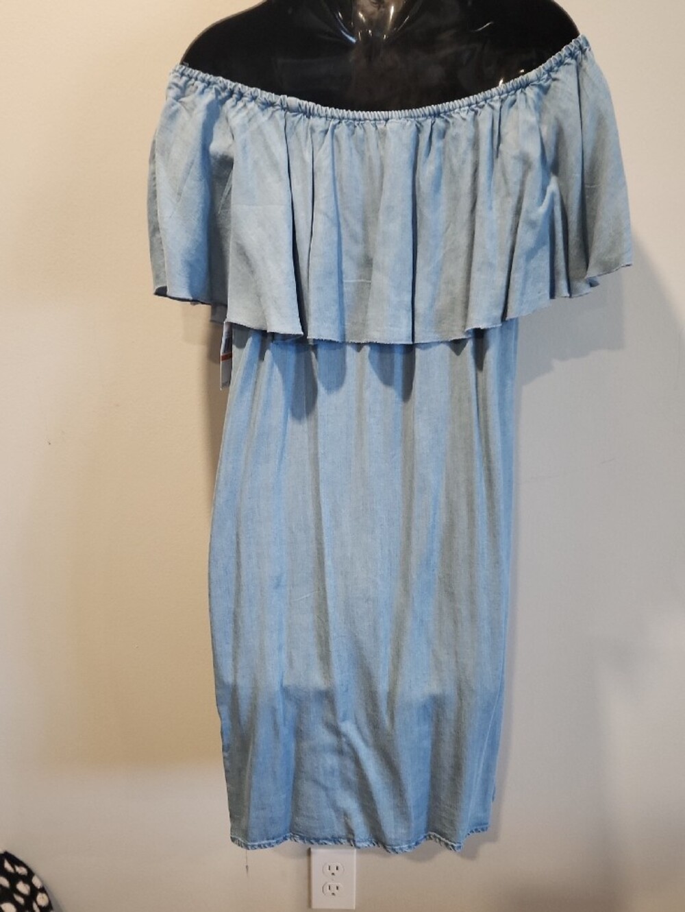 SPENSE Light Wash Off-Shoulder Denim Dress Size M - Picture 2 of 6
